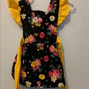 Ricrac and ruffles yellow black pinafore 24mo